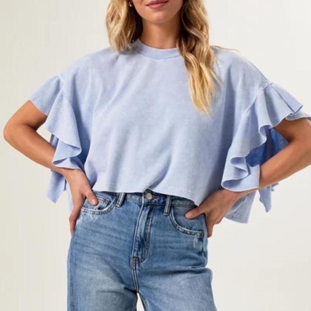 Altar’d State - Waffle Knit Ruffle Sleeve Crop Top